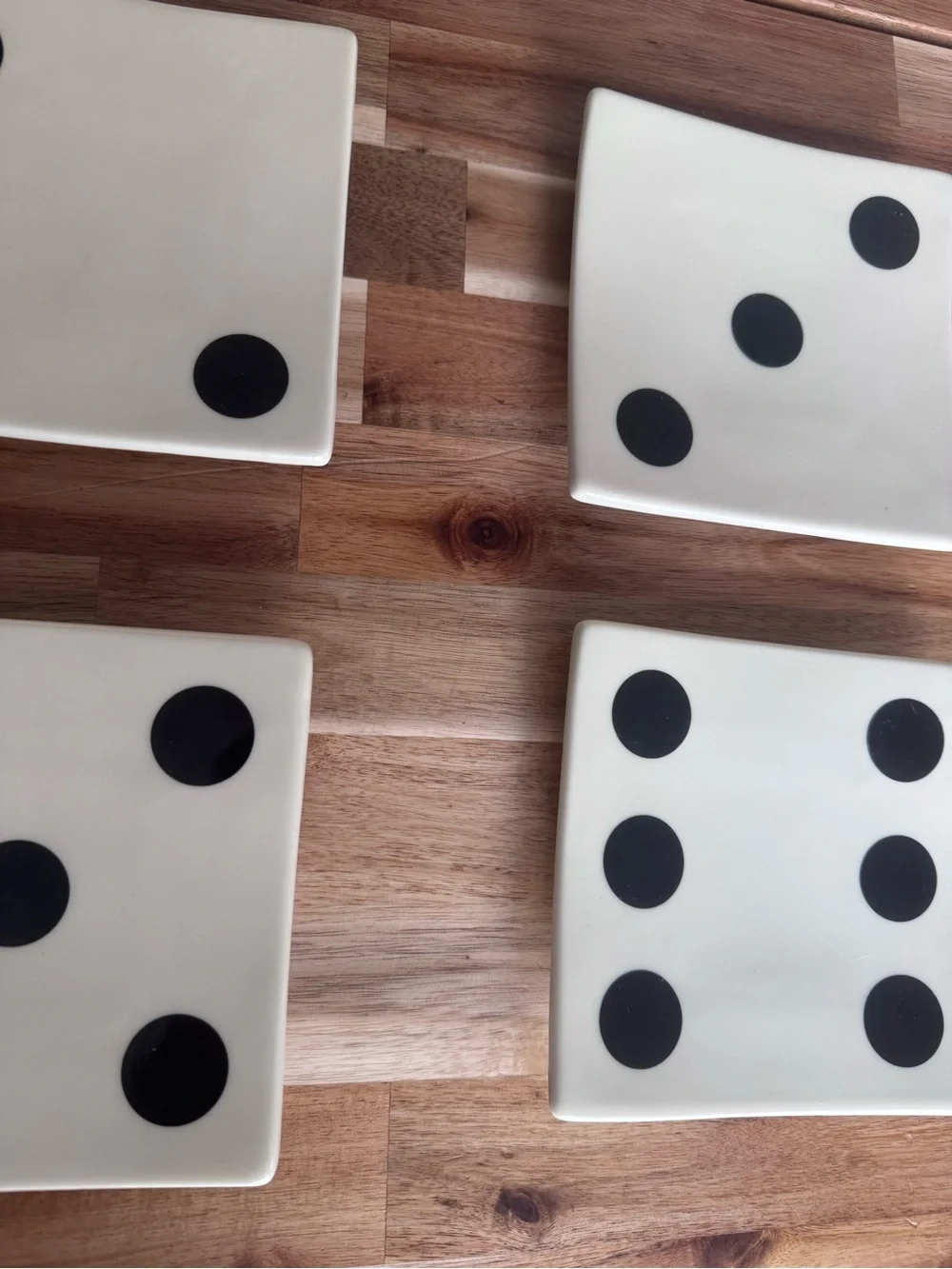 White Ceramic dice Dot Appetizer Plates - Set of 6 RH